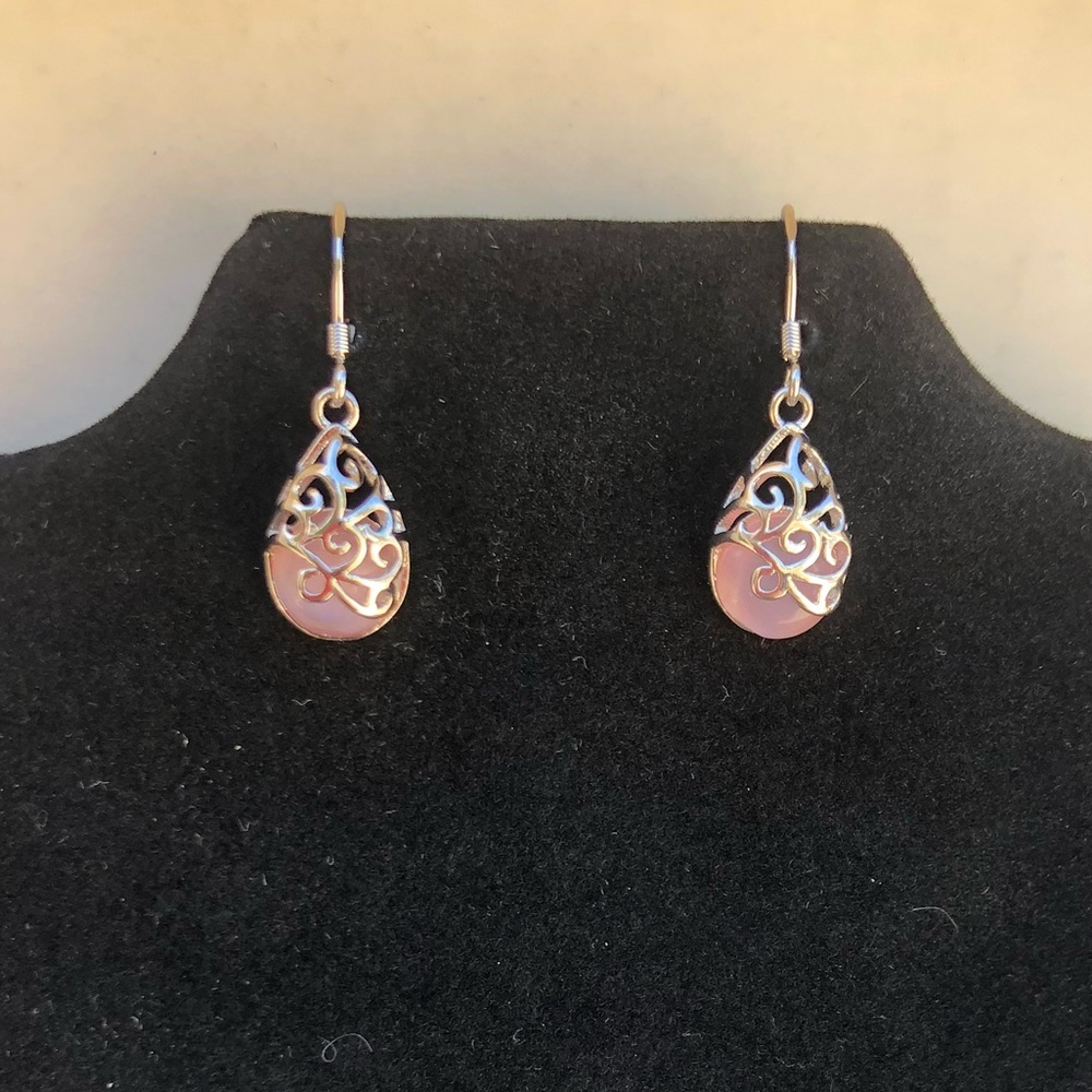 Pink Opal & Sterling Silver Dangle Earrings